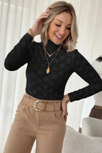 Load image into Gallery viewer, Black Floral Lace High Neck Long Sleeve Top
