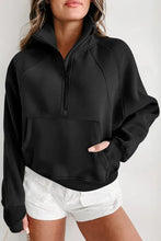 Load image into Gallery viewer, Black Fleece Lined Zip Up Stand Collar Thumbhole Sleeve Sweatshirt

