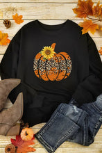 Load image into Gallery viewer, Black Leopard Pumpkin Sunflower Graphic Sweatshirt
