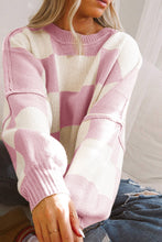 Load image into Gallery viewer, Online Rose Checkered Bishop Sleeve Sweater
