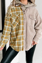 Load image into Gallery viewer, Khaki Plaid Corduroy Patchwork Snap Button Shacket

