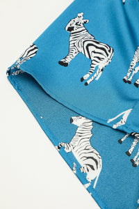 Online Blue Printed Zebra Pattern Pleated Shirt Tunic Dress