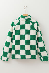 Online Lapis Checked Snap Button Sherpa Jacket