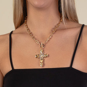 1170 - Crystal Cross Necklace - Gold