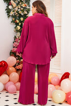 Load image into Gallery viewer, Online Rose Red Plus Size Ribbed Long Sleeve Shirt and Pants Pajama Set
