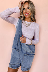 Online Dusk Blue Sleeveless U Neck Patched Pocket Denim Romper