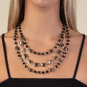 1206 - Layered Beaded Necklace - Black