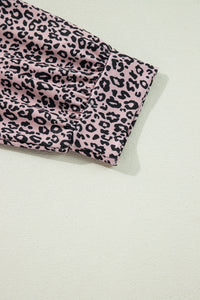 Online Black Leopard Print Colorblock V Neck Long Sleeve Plus Size Top