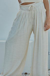 Online White Casual Tie Waist Pleated Wide Leg Pants