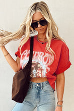 Load image into Gallery viewer, Online Tomato Red COWBOY Take Me Away Graphic Western Loose Tee
