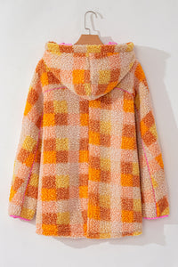 Online Orange Checkered Sherpa Hooded Jacket