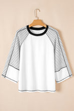 Load image into Gallery viewer, Online Black Striped Bracelet Sleeve Raglan Patchwork Top
