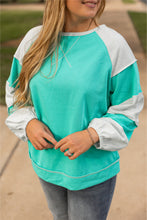 Load image into Gallery viewer, Online Aruba Blue Colorblock Patchwork Cross Seam Plus Sweatshirt
