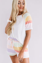 Load image into Gallery viewer, Online White Rainbow Striped T Shirt and Shorts Set
