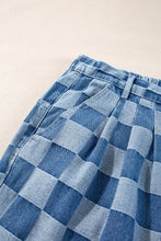 Load image into Gallery viewer, Online Dusk Blue Plus Size Checkered Seamed High Waist Wide Leg Jeans
