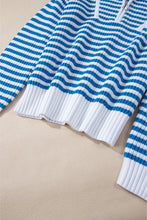 Load image into Gallery viewer, Online Pink Stripe Zip up Collar Drop Shoulder Sweater

