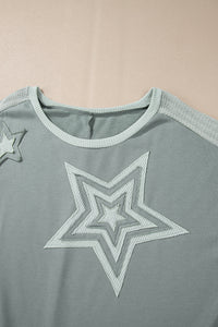 Online Mist Green Stars Patchwork Round Neck Plus Size T Shirt