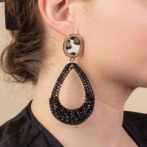 1304 - Animal Print Hoop Earrings - Black