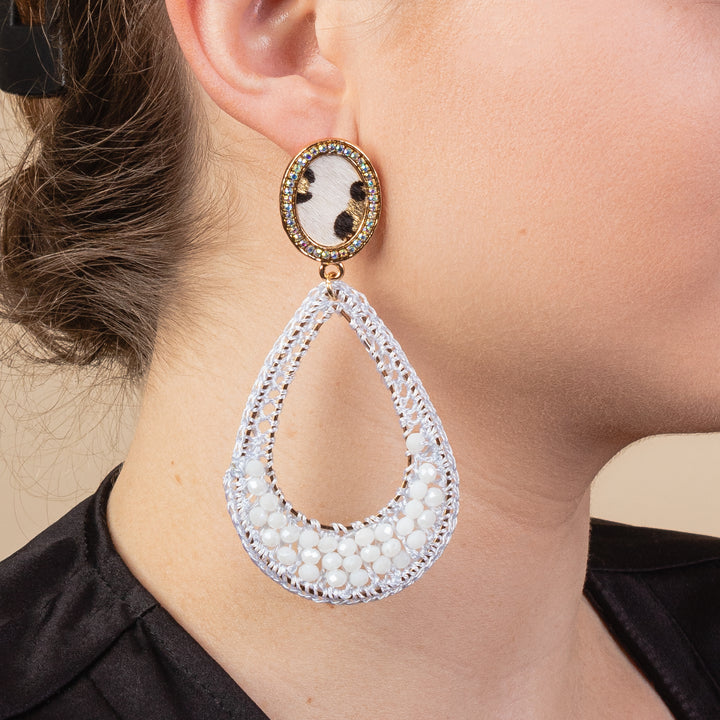 1304 - Animal Print Hoop Earrings - White