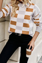 Load image into Gallery viewer, Online Pink Checkered Ribbed Edge O Neck Drop Shoulder Sweater
