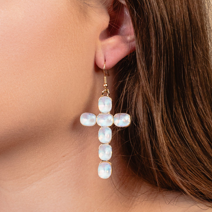 1314 - Cross Earrings - White