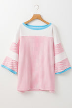 Load image into Gallery viewer, Online White Stripe Patchwork Bracelet Sleeve Plus Size T Shirt
