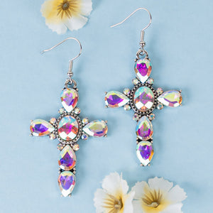 1326 - Rhinestone Cross Earrings - AB