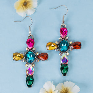 1326 - Rhinestone Cross Earrings - Multi