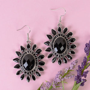 1327 - Crystal Flower Earrings - Black