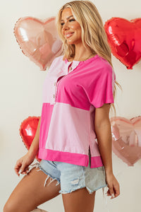 Online Pink Two Tone Half Buttons Collared T Shirt