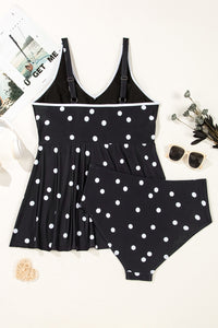Online Black Polka Dot Trim V Neck Plus Size Swim Dress