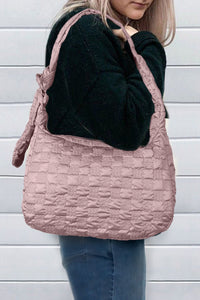 Online Pink Checkered Bubble Textured Zipped Large Tote Bag