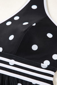 Online Black Polka Dot Trim V Neck Plus Size Swim Dress