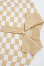 Load image into Gallery viewer, Online Apricot Checkered Buttons Collar V Neck Drop Shoulder Sweater
