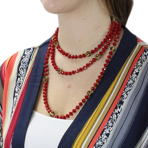 Crystal Beaded Necklace with Leopard Beads-red