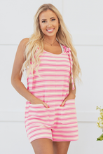 Load image into Gallery viewer, Online Pink Stripe Knotted Strap Patched Pocket Romper
