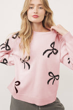 Load image into Gallery viewer, Online Light Pink Bow Pattern Knitted Loose Fit Sweater
