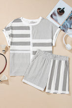Load image into Gallery viewer, Online Gray Stripe Mixed Print Short Sleeve Top and Pocketed Shorts Set
