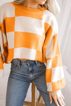 Load image into Gallery viewer, Online Rose Checkered Bishop Sleeve Sweater
