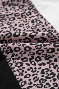 Online Black Leopard Print Colorblock V Neck Long Sleeve Plus Size Top