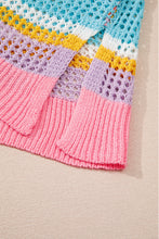 Load image into Gallery viewer, Online Pink Stripe Plus Size Open Knit Patch Pocket Short Sleeve Sweater
