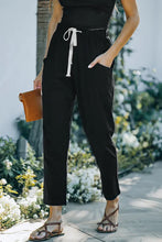 Load image into Gallery viewer, Black Solid Pocketed Drawstring High Waist Pants
