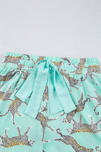 Load image into Gallery viewer, Online Green Leopard Satin Ruffle Pajama Short Set
