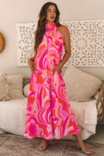 Load image into Gallery viewer, Online Rose Abstract Printed High Neck Knotted Nape Sleeveless Maxi Dress
