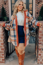 Load image into Gallery viewer, Online Brown Stripe Plus Size Plaid Print Collared Buttoned Jacket
