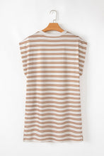 Load image into Gallery viewer, Online Khaki Stripe Round Neck Sleeveless Casual Pocketed Mini Dress
