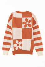 Load image into Gallery viewer, Online Orchid Petal Checkered Floral Print Striped Sleeve Sweater
