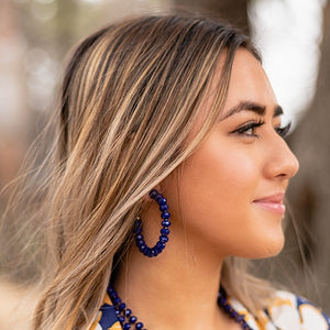 Crystal Beaded Hoop Earrings- Blue