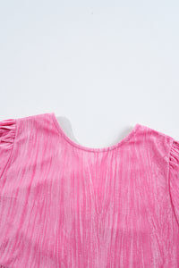 Online Strawberry Pink Flounce Sleeve Tiered Ruffled Velvet Mini Dress