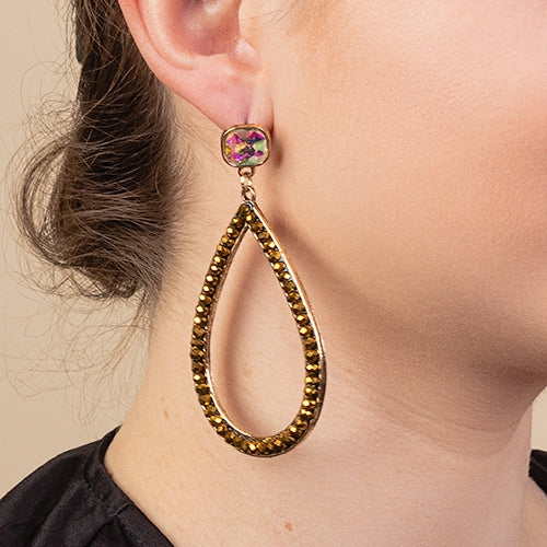 Crystal Studded Hoop Earrings- Gold